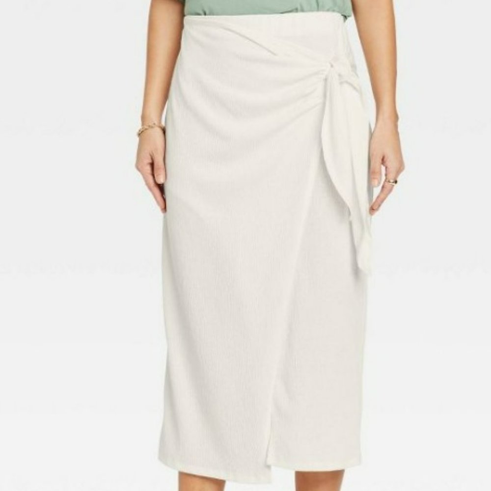 NWT A New Day White Crinkle Midi Wrap Skirt Size Large